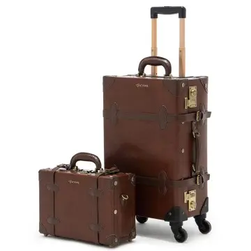 Vintage Hard Leather Suitcase with Wh...
