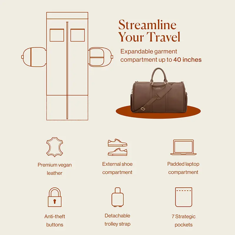 Leather Garment Bag Large Capacity Suit Duffle Bag