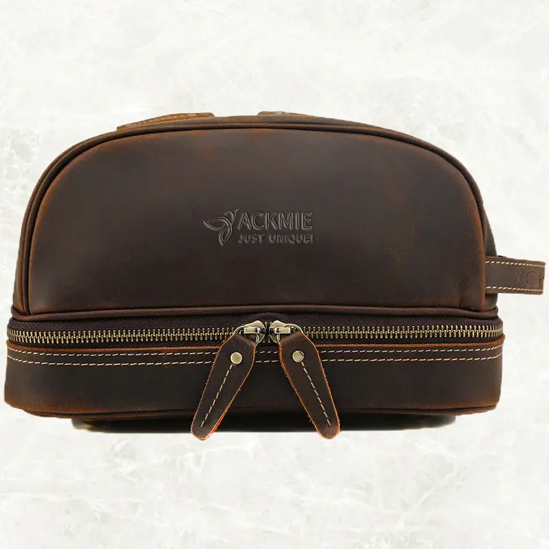 Double Layer Leather Toiletry Bag Makeup Bag