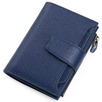 Women's Royal Blue Leather Wallet with RFID Blocking Card Holder and Coin Purse