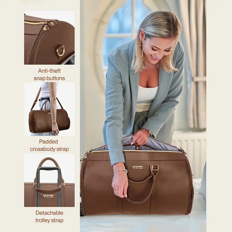 Leather Garment Bag Large Capacity Suit Duffle Bag