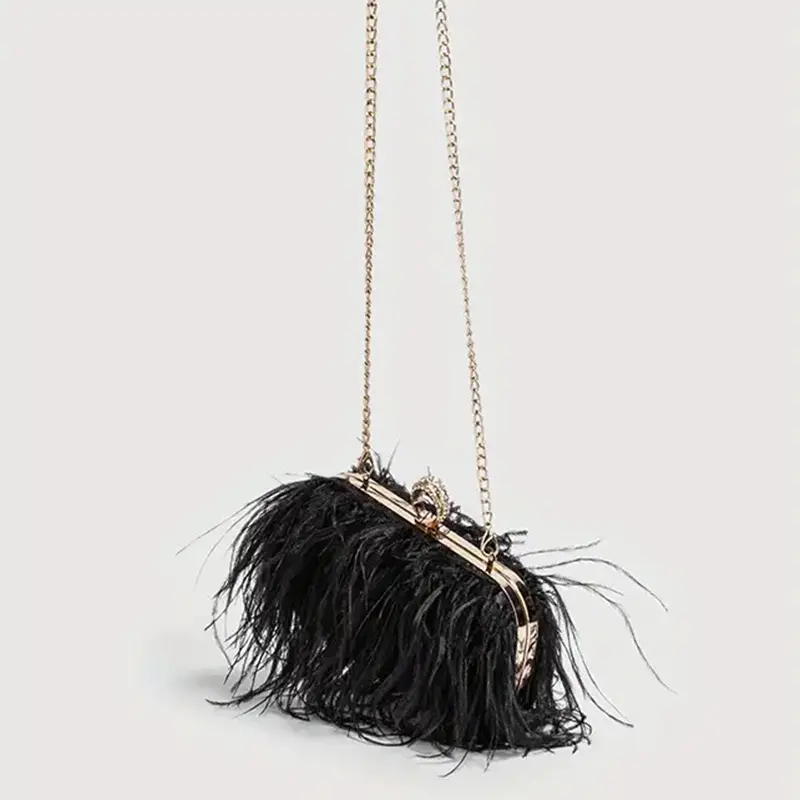 Luxury Ostrich Feather Party Evening Bag Clutch