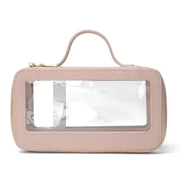 Double Layer Loaf Shaped Leather Transparent Makeup Brush Bag