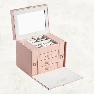 Multi-layer PU Leather Jewelry Box with Mirror and Lock