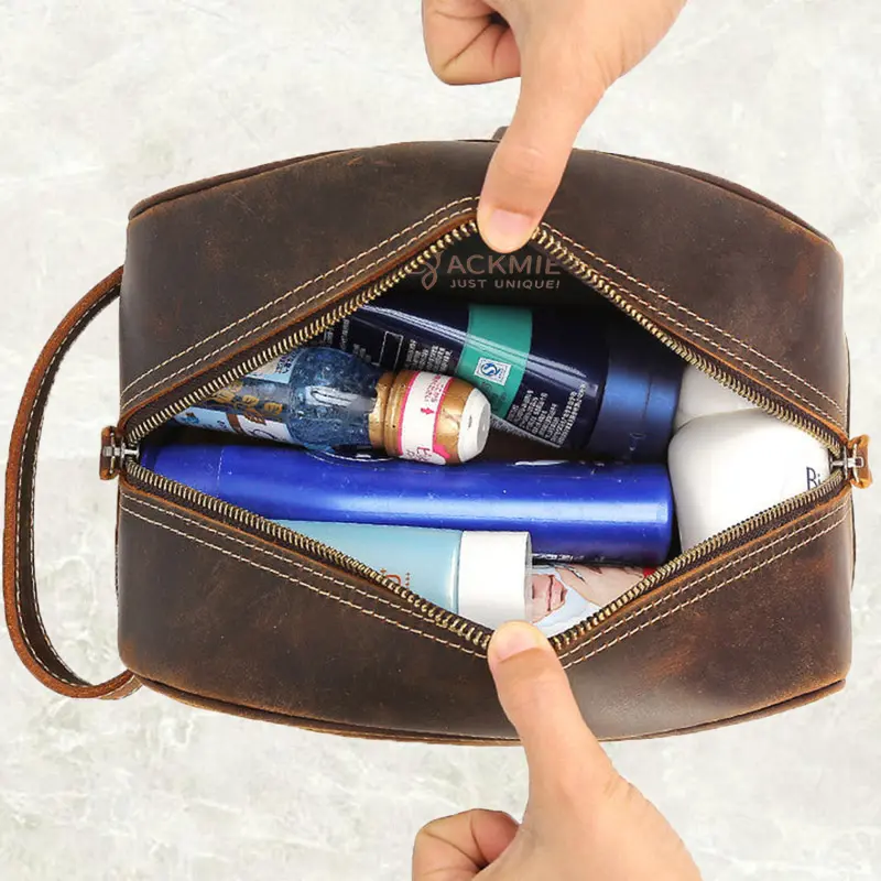 Double Layer Leather Toiletry Bag Makeup Bag