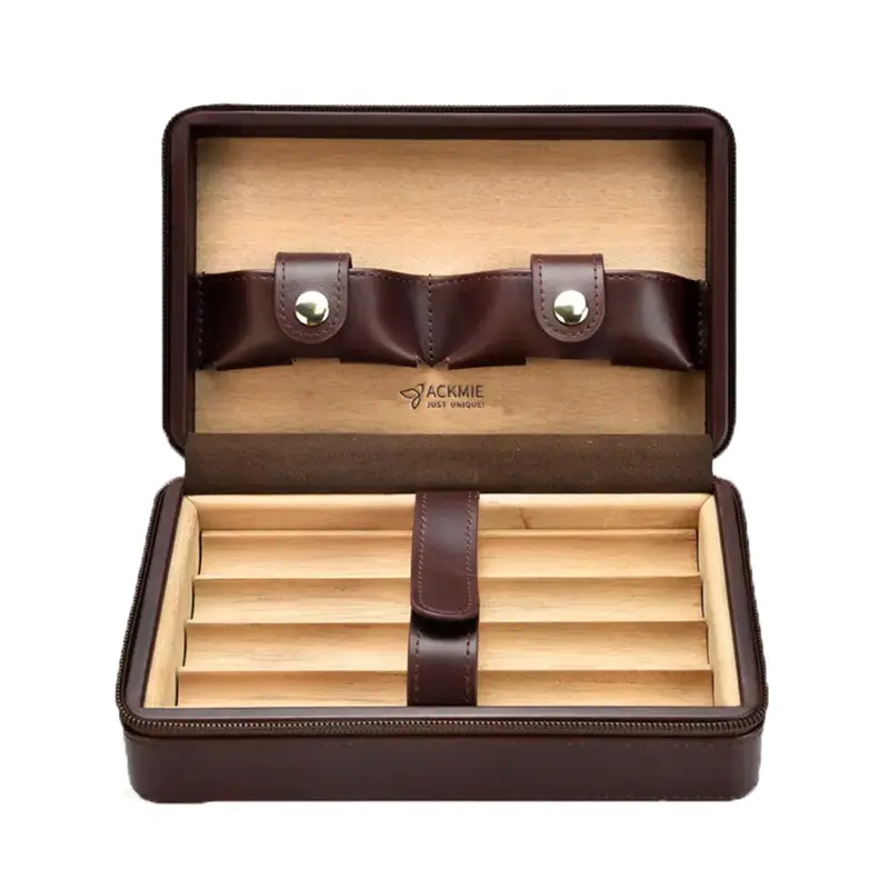 Portable Leather Cedar Humidor Cigar Case