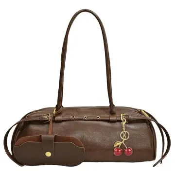 PU Leather Casual Retro Handbag Boston Bowling Bag with Glasses Bag