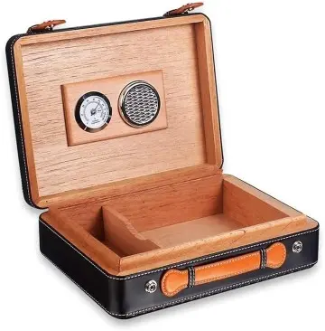 Vintage Black Leather Cigar Humidor C...