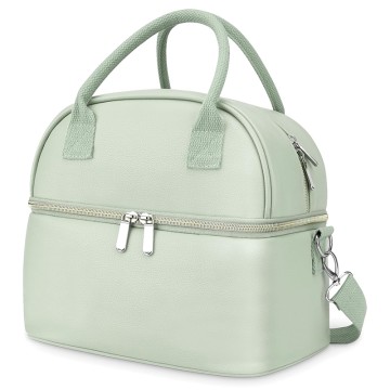 PU Leather Lunch Tote Bag Double Layer Insulated Lunch Box