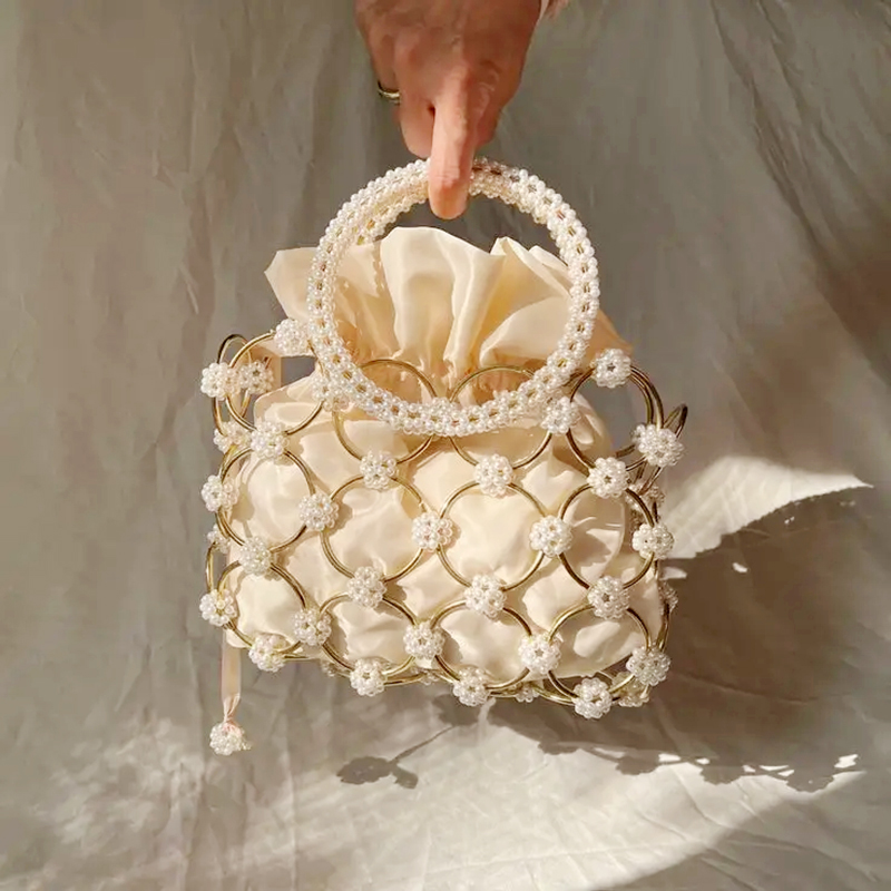 Pearl Handbag Metal Clutch Evening Bag