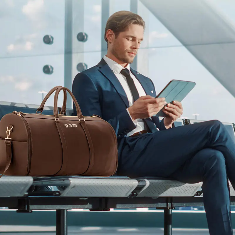 Leather Garment Bag Large Capacity Suit Duffle Bag