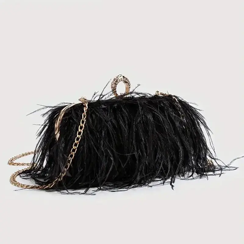 Luxury Ostrich Feather Party Evening Bag Clutch